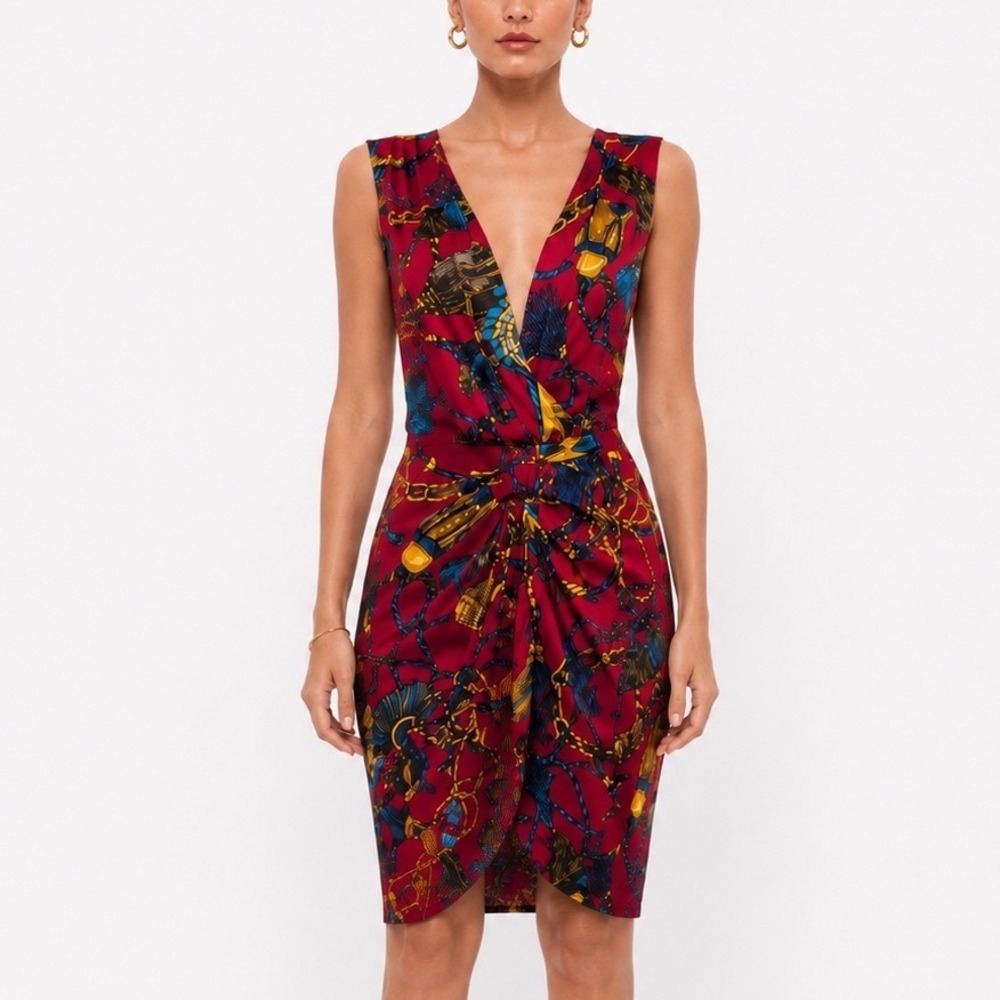 Love Moschino Women's US 10 Red Printed‎ Sleeveless Sheath Dress Party Statement